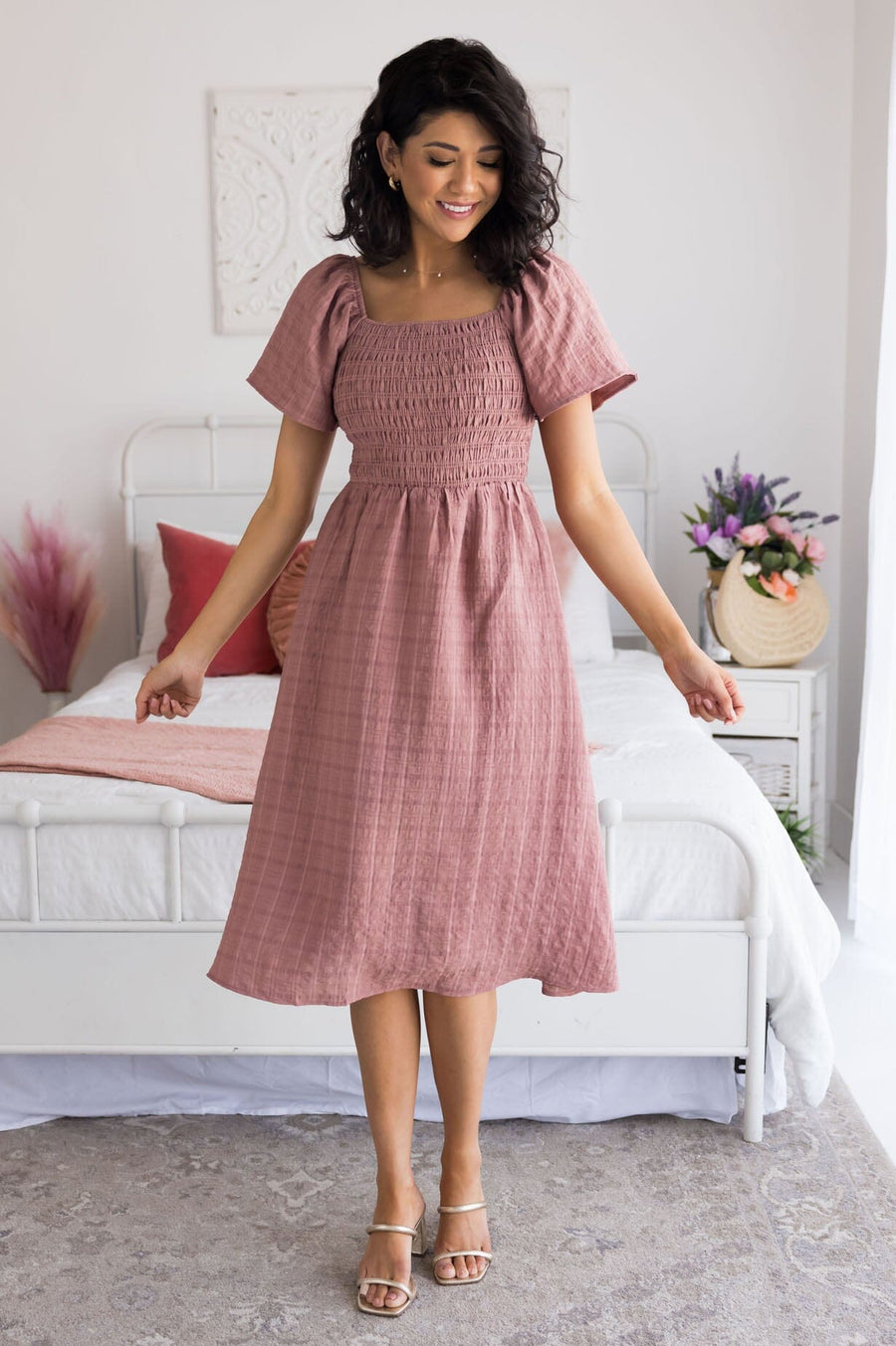 Pink Lace Nursing Friendly Modest Dress