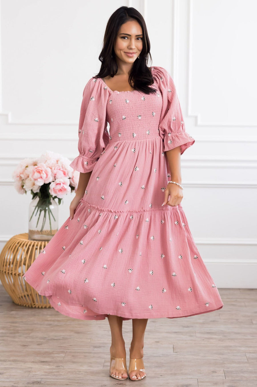 Modest light pink dress best sale