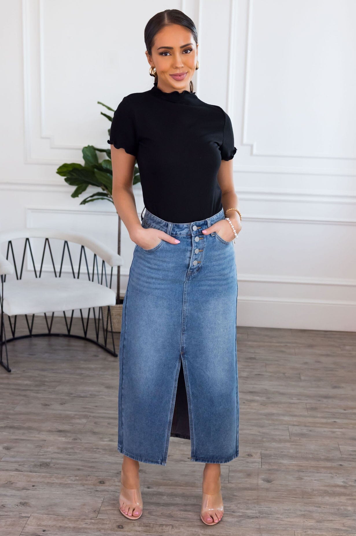 Long modest denim skirts best sale