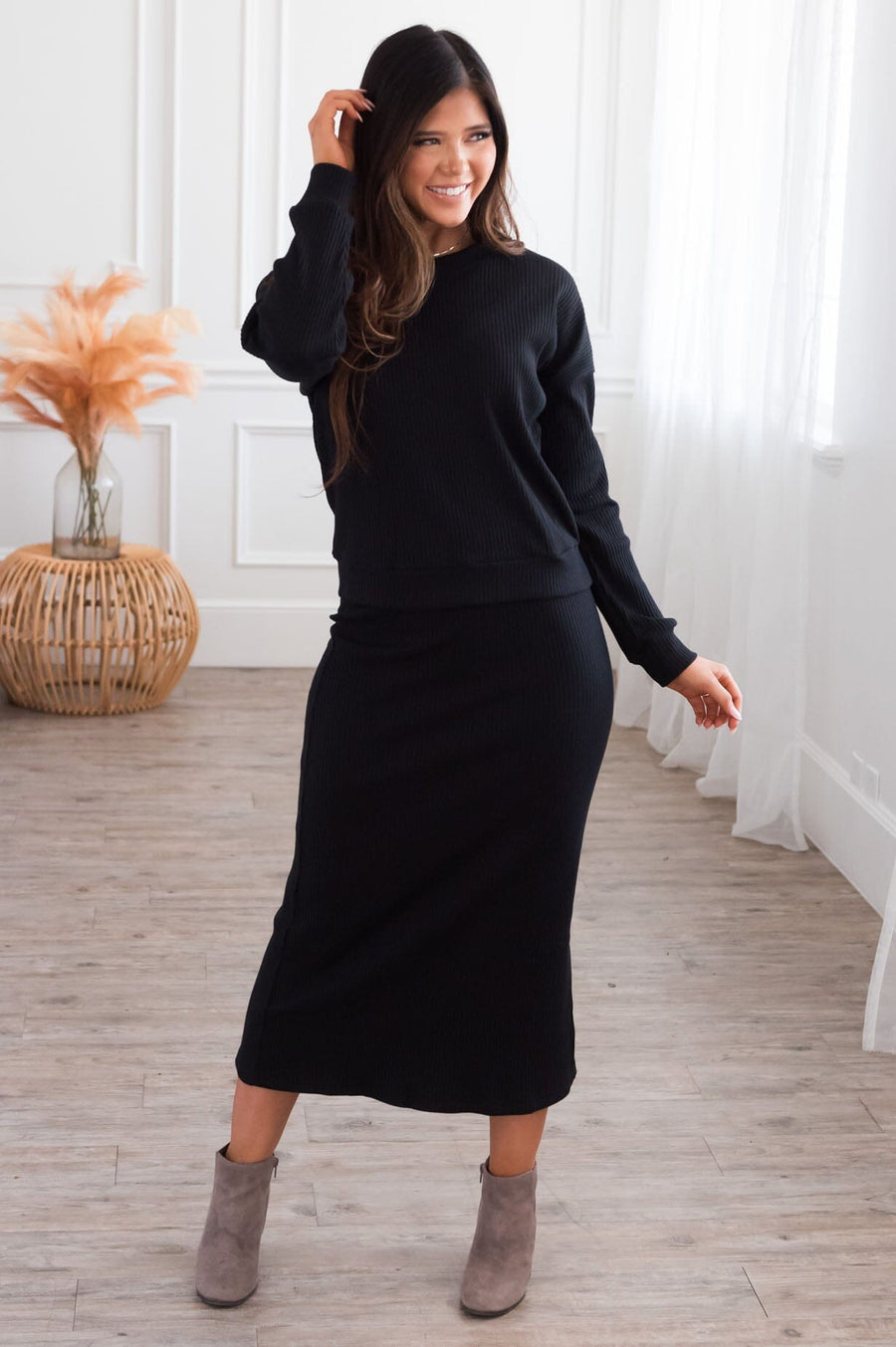 Classy And Cozy Modest Sweater Skirt Tops vendor-unknown 