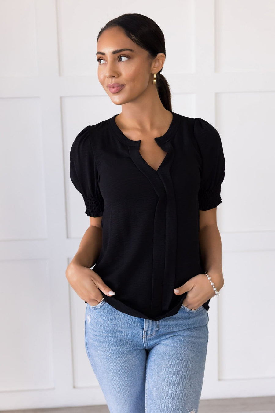 Pretty Pleats V-Neck Blouse