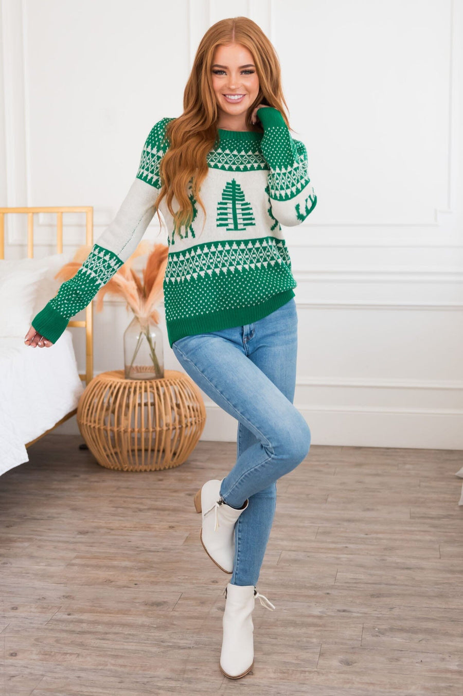 Happy Christmas Modest Fair Isle Sweater Modest Dresses vendor-unknown 