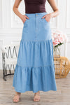 The Fiesta Denim Tiered Skirt Modest Dresses vendor-unknown