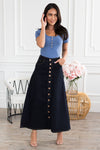 The Cantina Denim Button Skirt Modest Dresses vendor-unknown