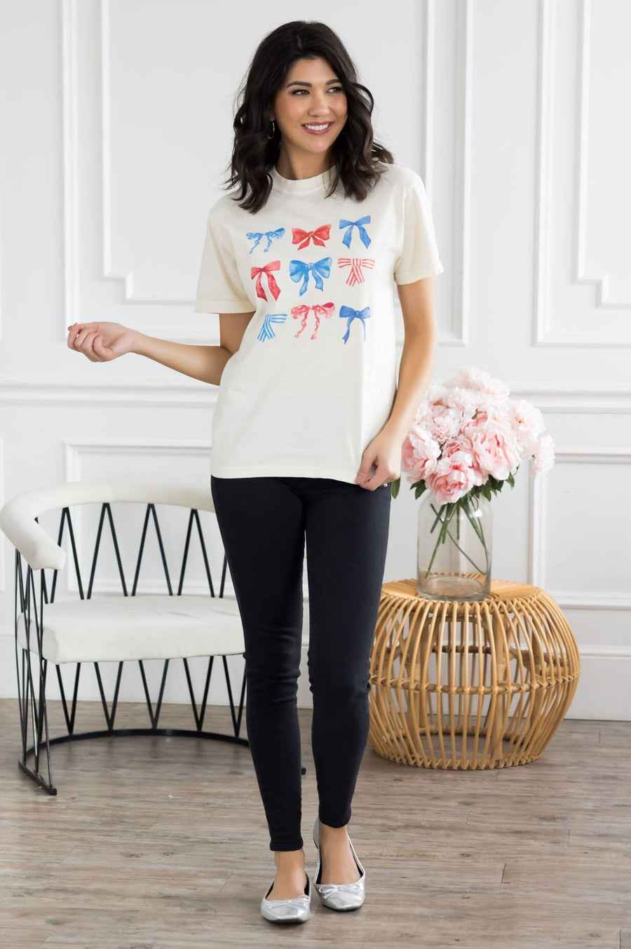 Patriotic Bows Graphic Tee Modest Dresses vendor-unknown 