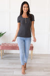 Sunday Stroll Ribbed Henley Tops vendor-unknown