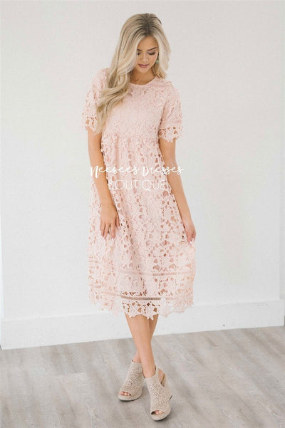 Pink Lace Nursing Friendly Modest Dress