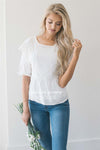 Embroidered Peplum Ruffle Sleeve Top Tops vendor-unknown