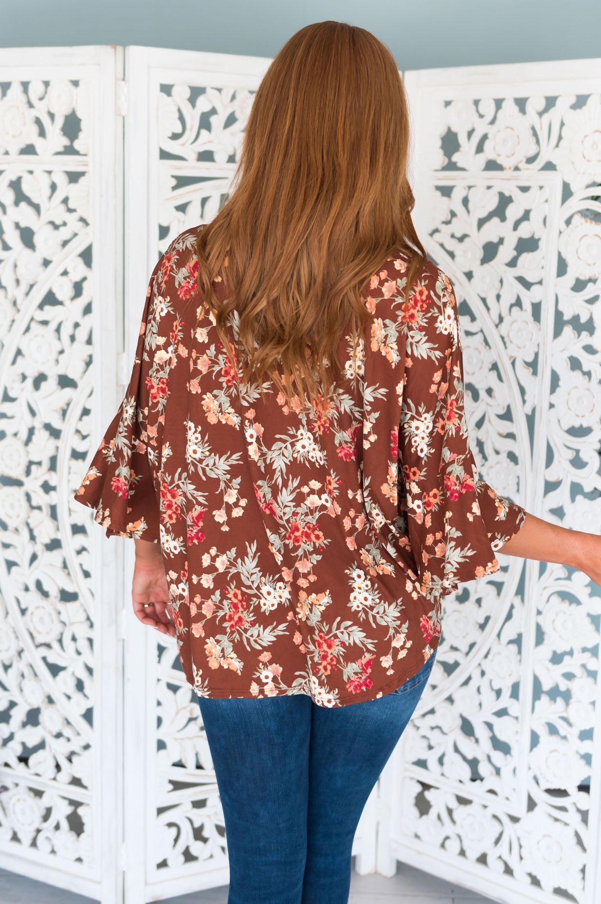 Floral Fascination Modest Bell Sleeve Blouse