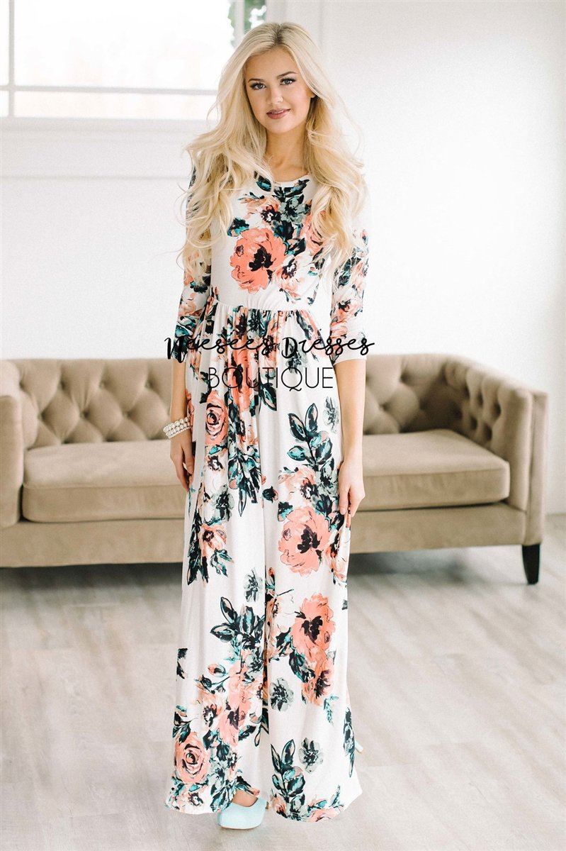 Ivory Watercolor Floral Maxi Dress New Year SALE vendor-unknown Ivory S 