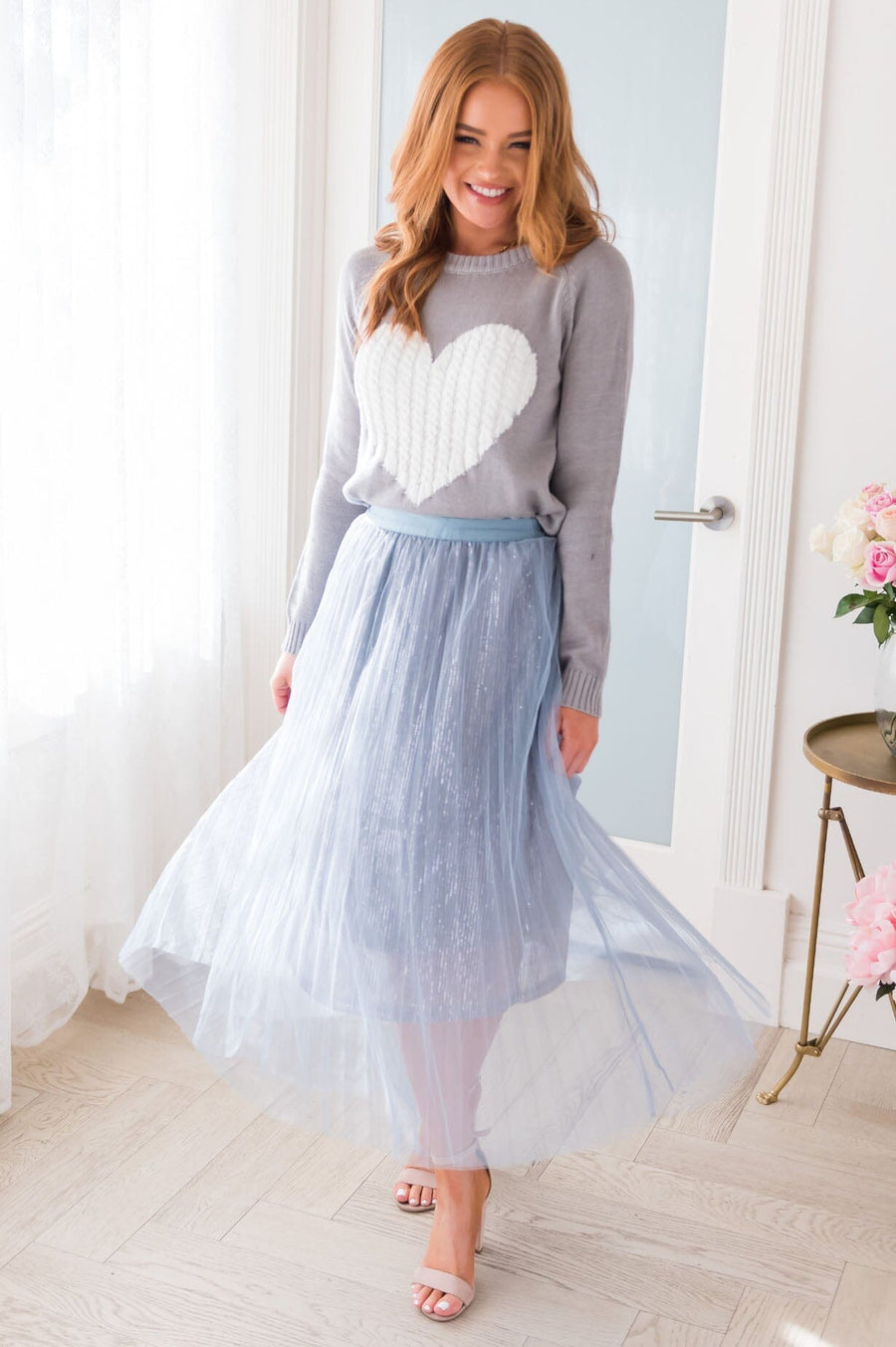 Liquid Jersey and Tulle Pleated Skirt