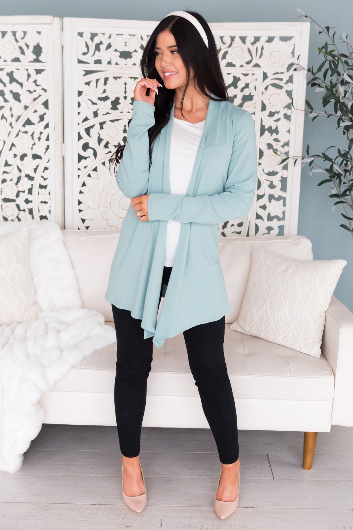 Turquoise hotsell cardigan outfit