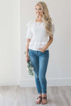 Embroidered Peplum Ruffle Sleeve Top Tops vendor-unknown