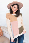 Cozy Colorblock Modest Sweater Tops vendor-unknown