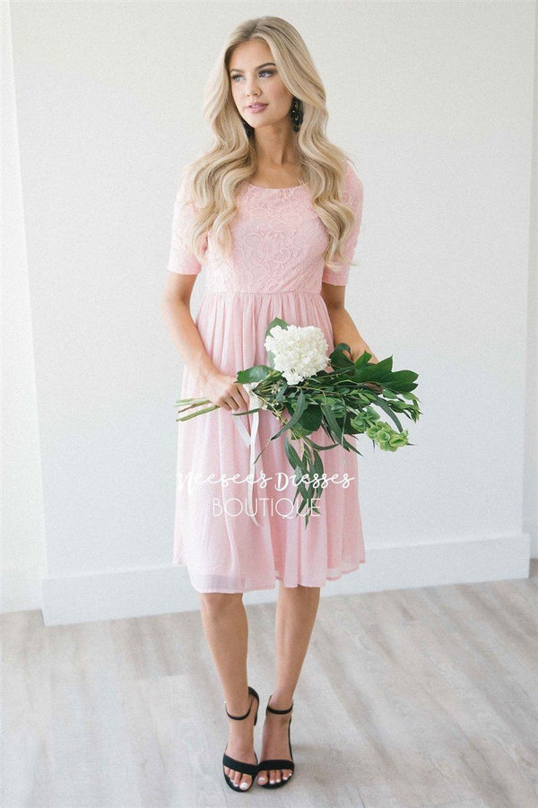 Blush Pink Lace Chiffon Modest Bridesmaids Dress | Modest Bridesmaids ...
