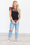 More Than Words Aztec Embroidered Blouse Tops vendor-unknown