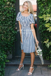 The Silvia Modest Dresses vendor-unknown Navy & Ivory Stripes S