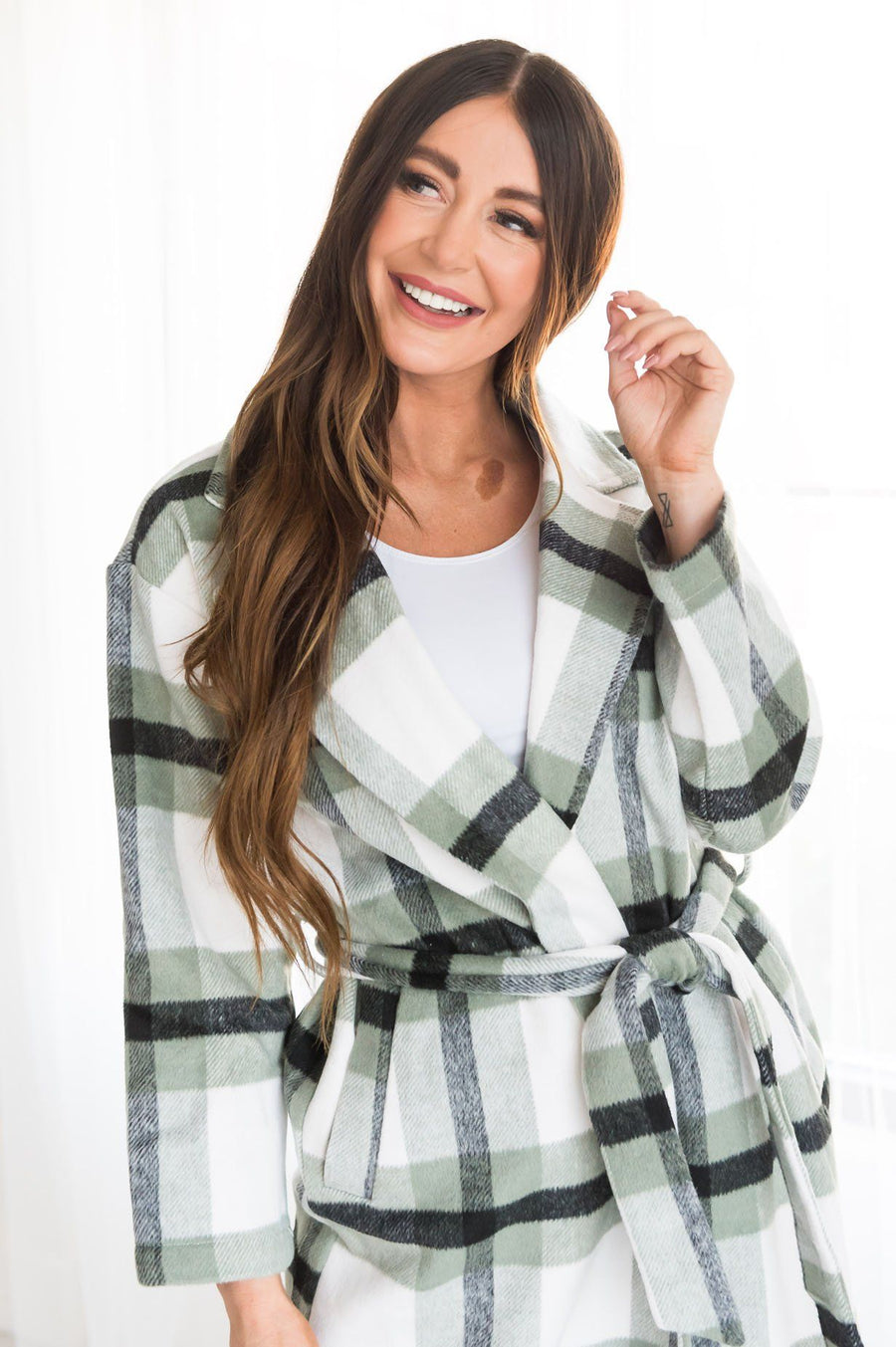 Pretty In Plaid Modest Coat Tops vendor-unknown 