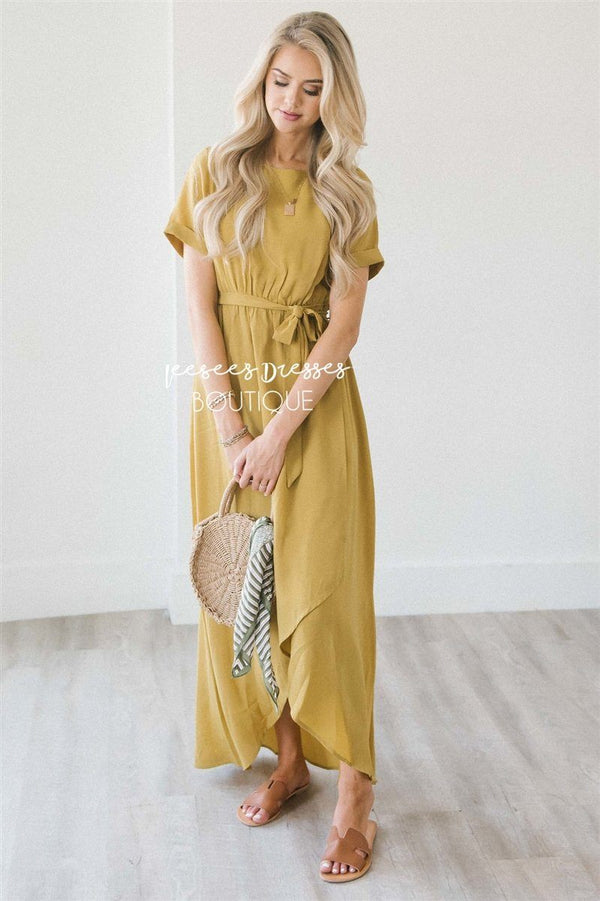 Rustic Gold Wrap Dress Modest Church Dress | Best and Affordable Modest ...