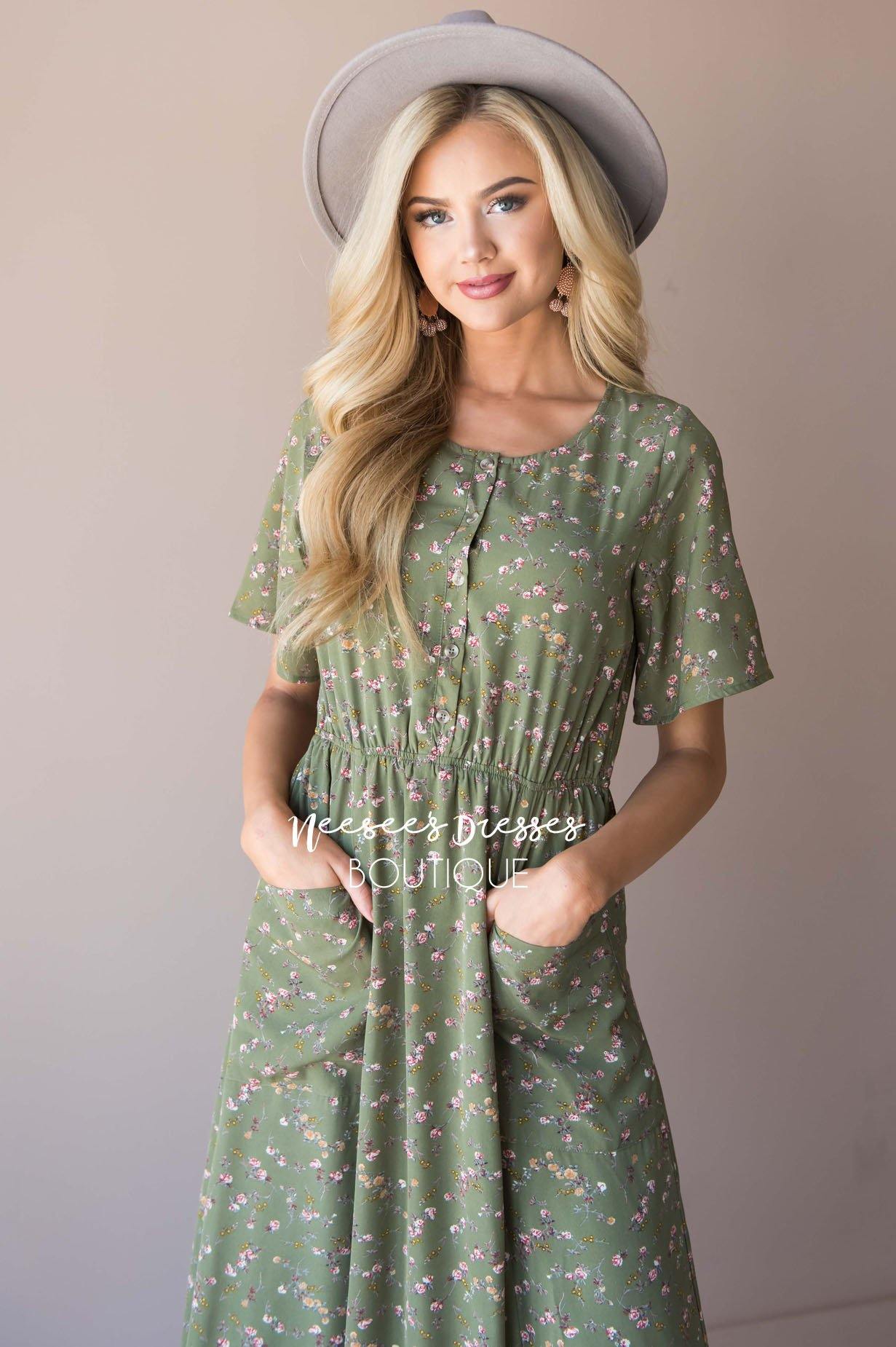 Olive Mini Floral Maxi Modest Dress | Best Online Boutique - NeeSee's ...