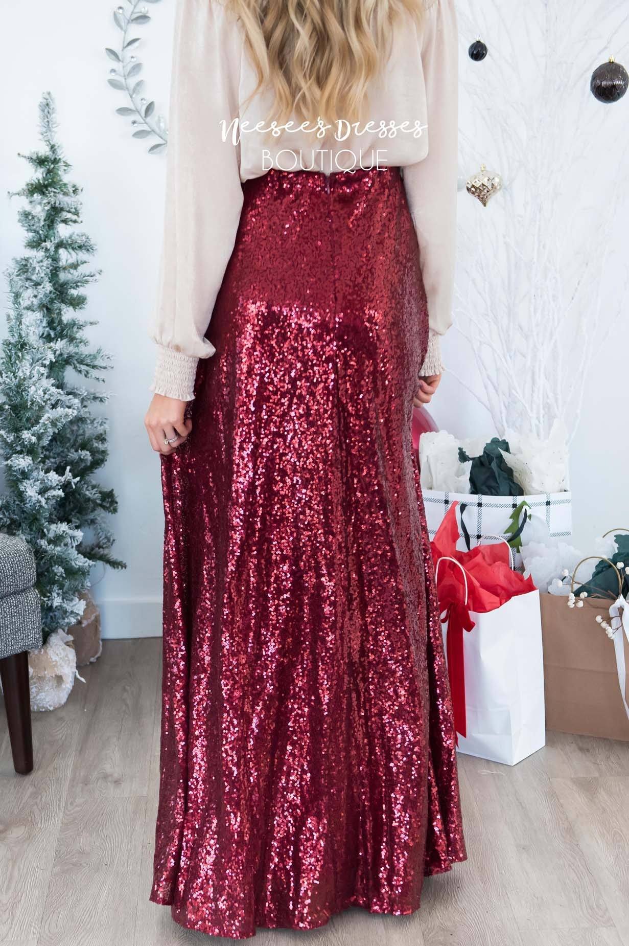 Burgundy sequin 2025 maxi skirt