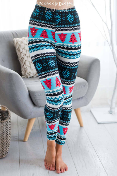 Red Knitted Print Christmas Leggings: Women's Christmas Outfits