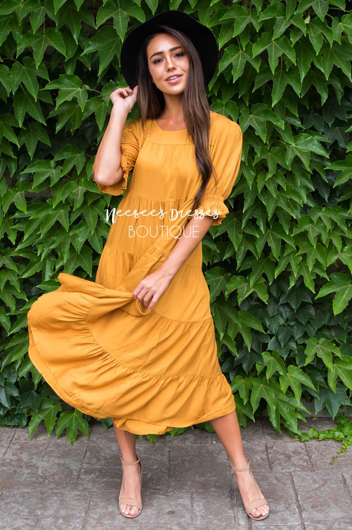 Mustard colored dress fashion