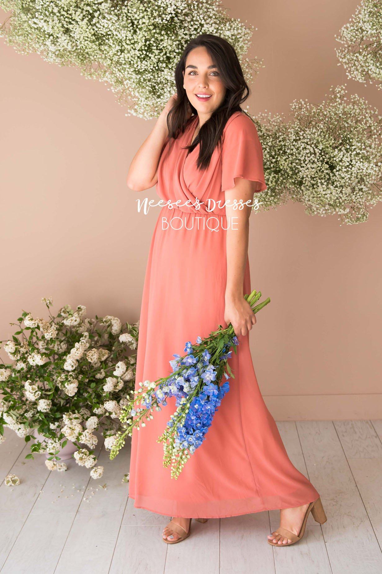 Modest coral bridesmaid on sale dresses