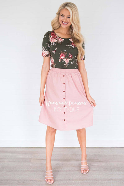 Pink Button Detail Skirt Modest Skirt for Church Modest Bridesmaids Dresses Modest Dresses and Skirts for Church