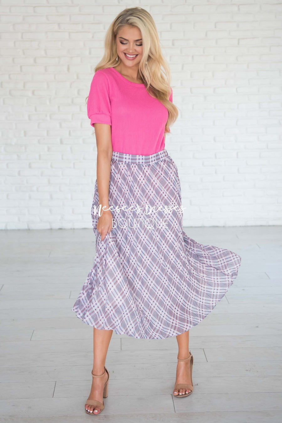 Weekend Wishes Pleated Skirt Modest Dresses vendor-unknown 