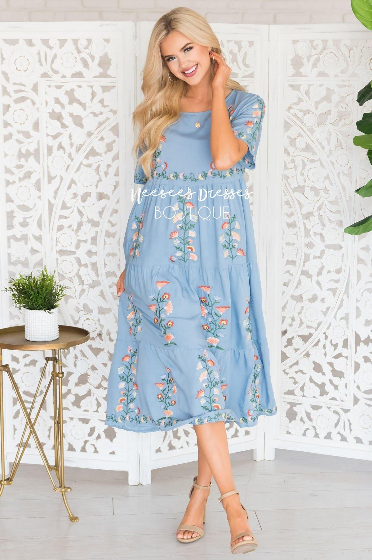 Powder Blue Embroidery Modest Dress | Best and Affordable Modest ...