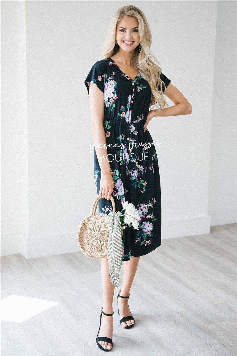 The Lizzy Modest Dresses vendor-unknown S Black Floral 