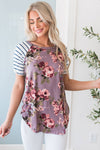 Floral & Stripes Baseball Sleeve Top Modest Dresses vendor-unknown