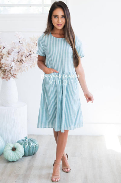 Blue Striped Midi Dress