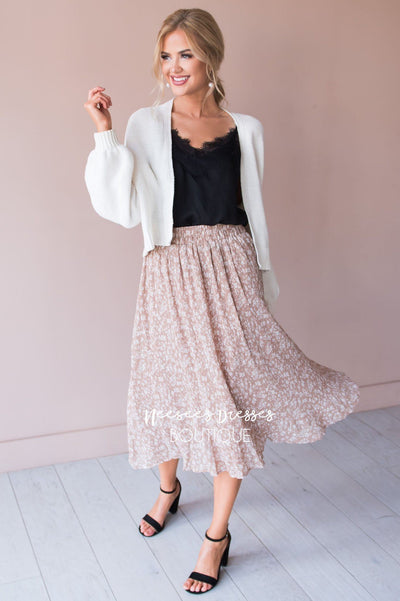 Taupe Floral Skirt Modest Bottoms | Best and Affordable Modest