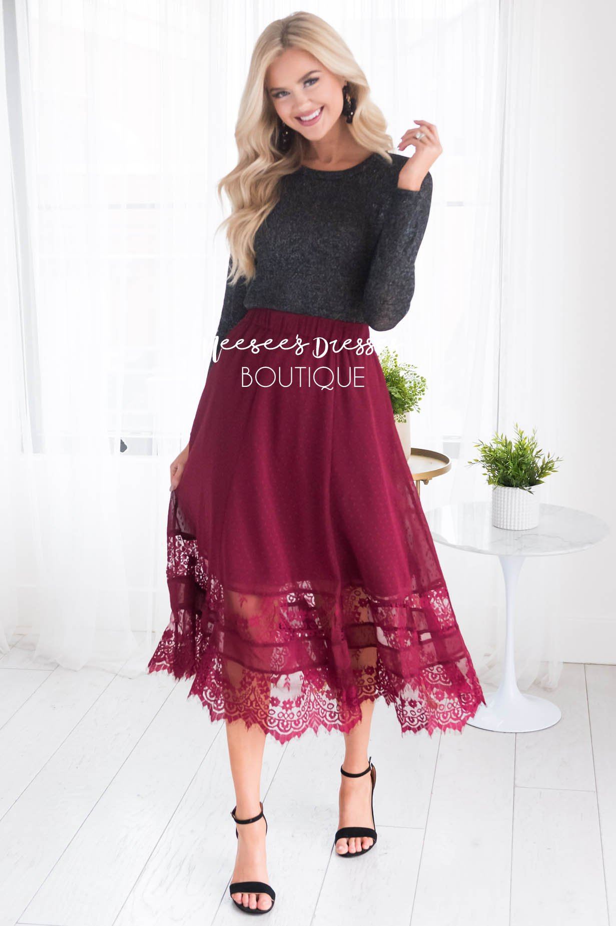 Burgundy 2025 lace skirt