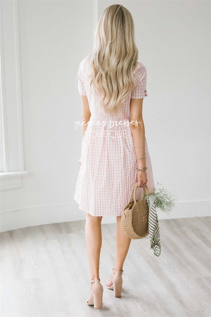 The Martha Modest Dresses vendor-unknown Soft Coral Pink & White Gingham Print S 