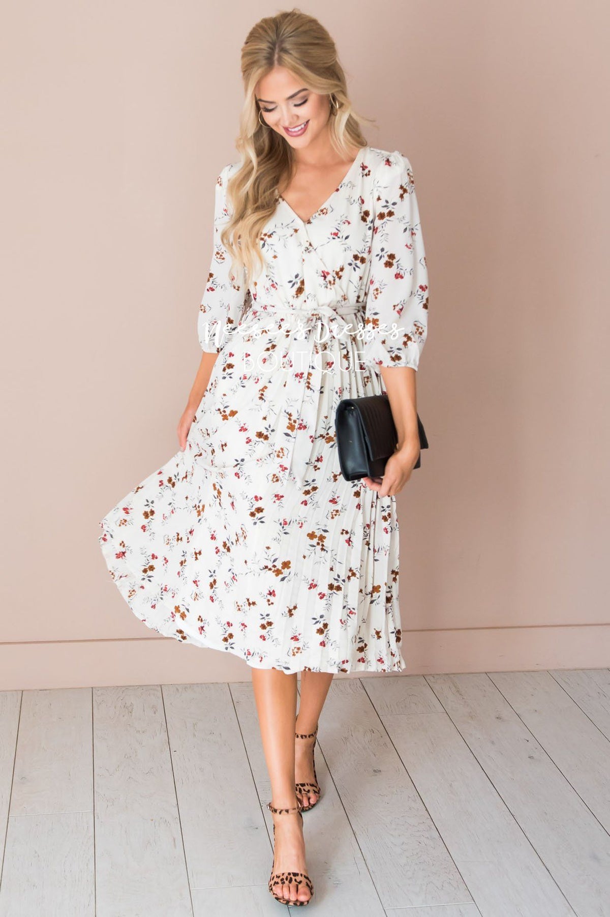 Cream Floral Modest Dress | Best Online Boutique - NeeSee's Dresses