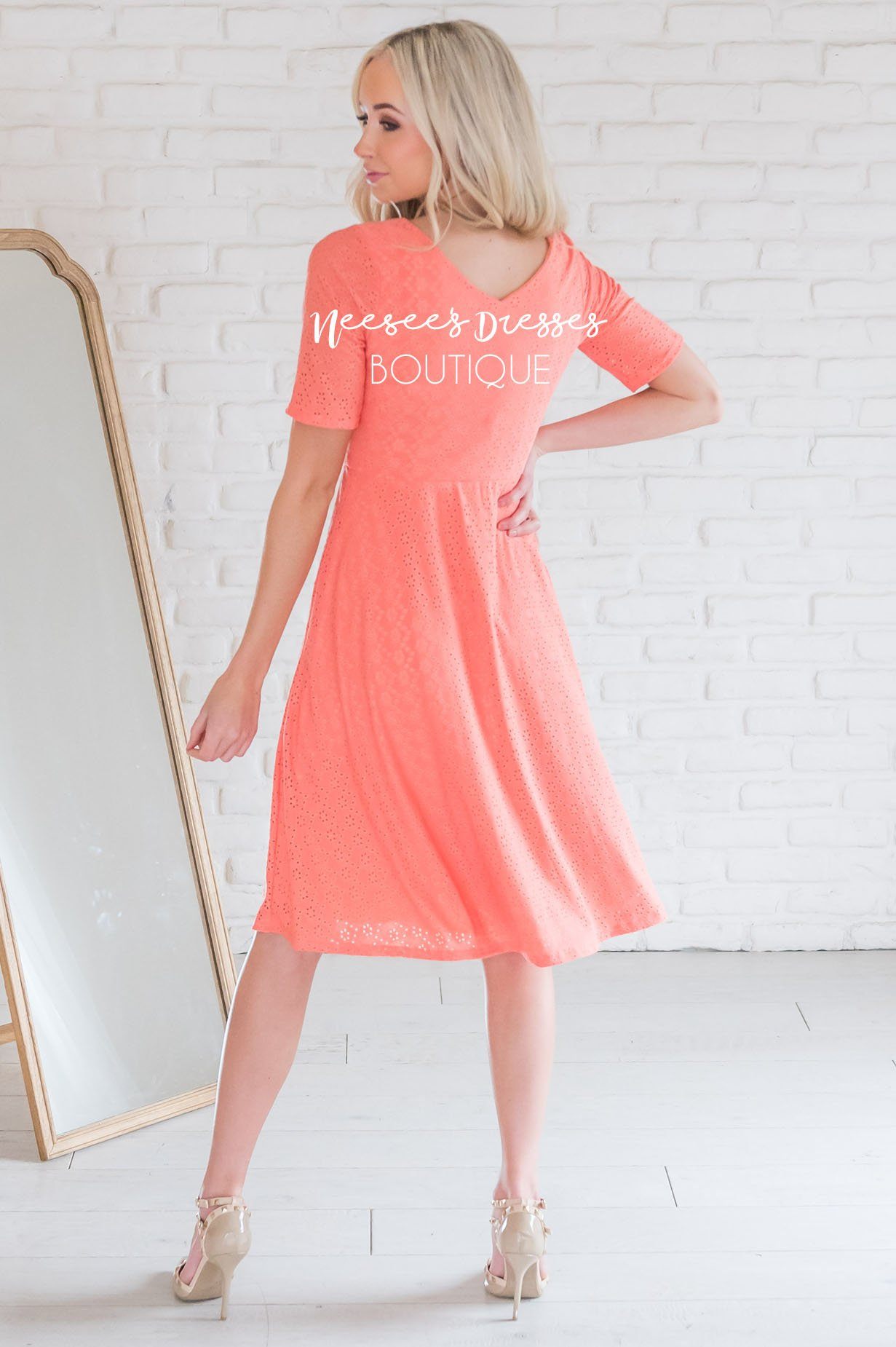 The Brianne Modest Mid Length Eyelet Dress