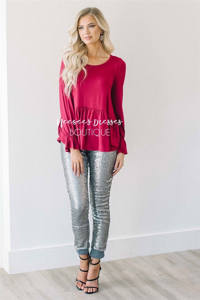 Burgundy Fleece Modest Leggings - NeeSee's Dresses