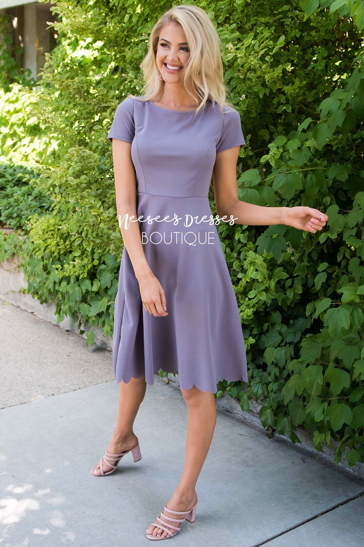 Dusty Lavender Scalloped Hem Modest Dress Best Place To Buy Modest Dresses