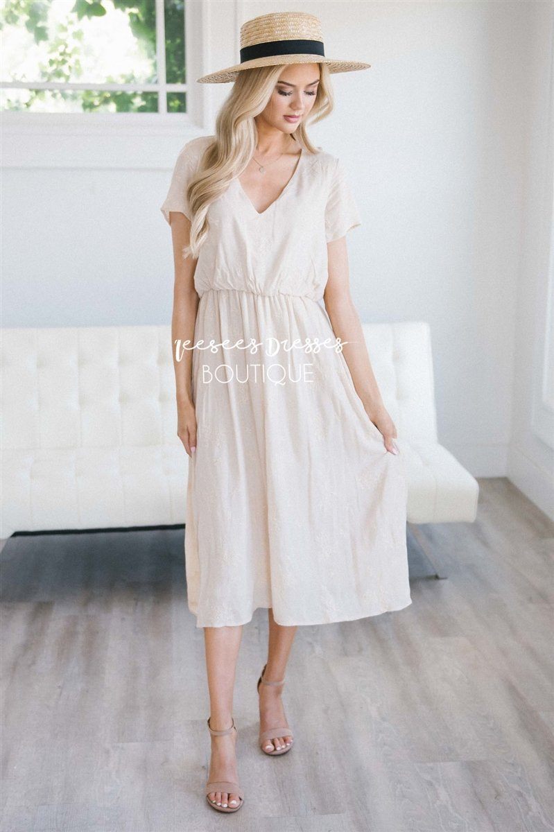 The Aubrey - Embroidered Modest Dresses vendor-unknown Cream S 