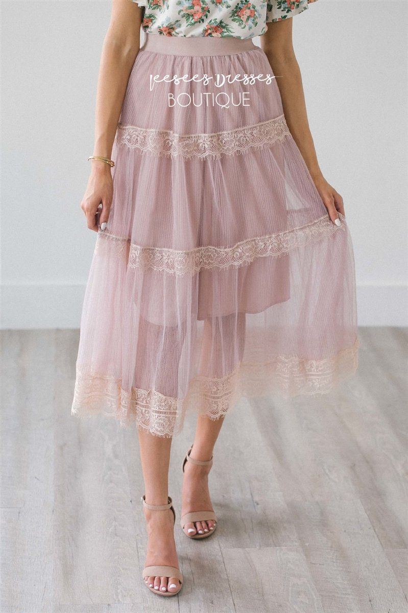 Tulle Lace Tiered Skirt Skirts vendor-unknown Dusty Mauve Small/Medium 