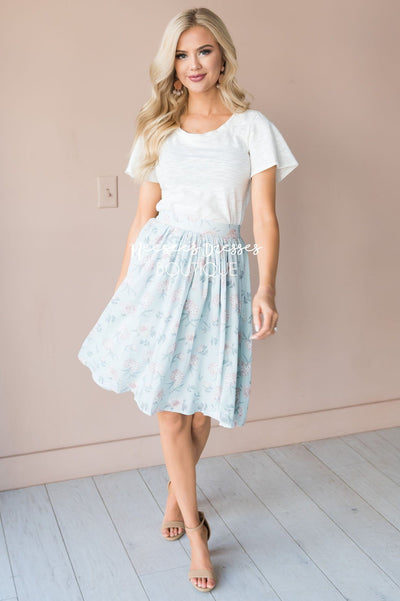 Pastel Blue and Soft Pink Floral Modest Chiffon Skirt