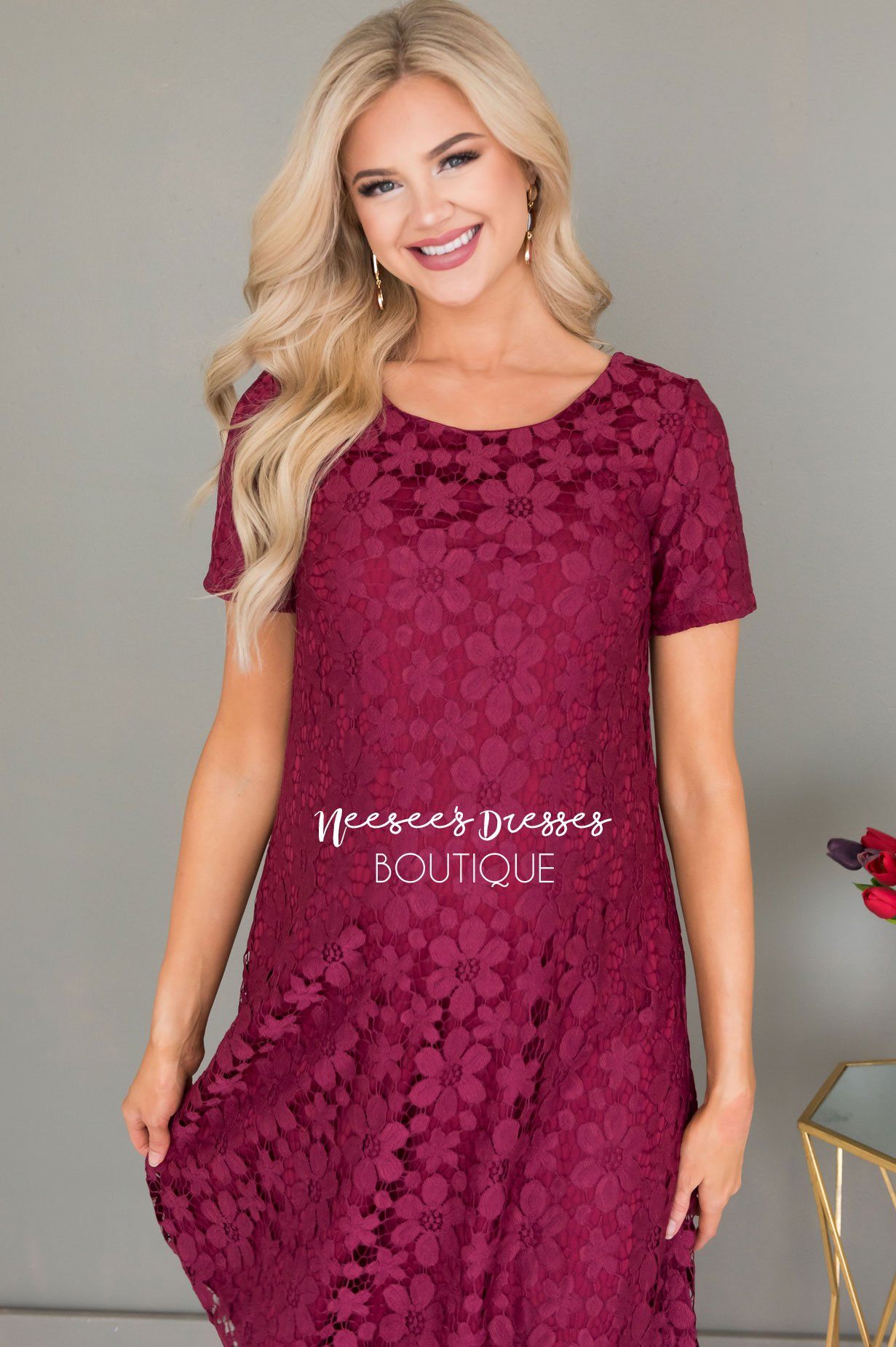 Burgundy lace shift dress hotsell