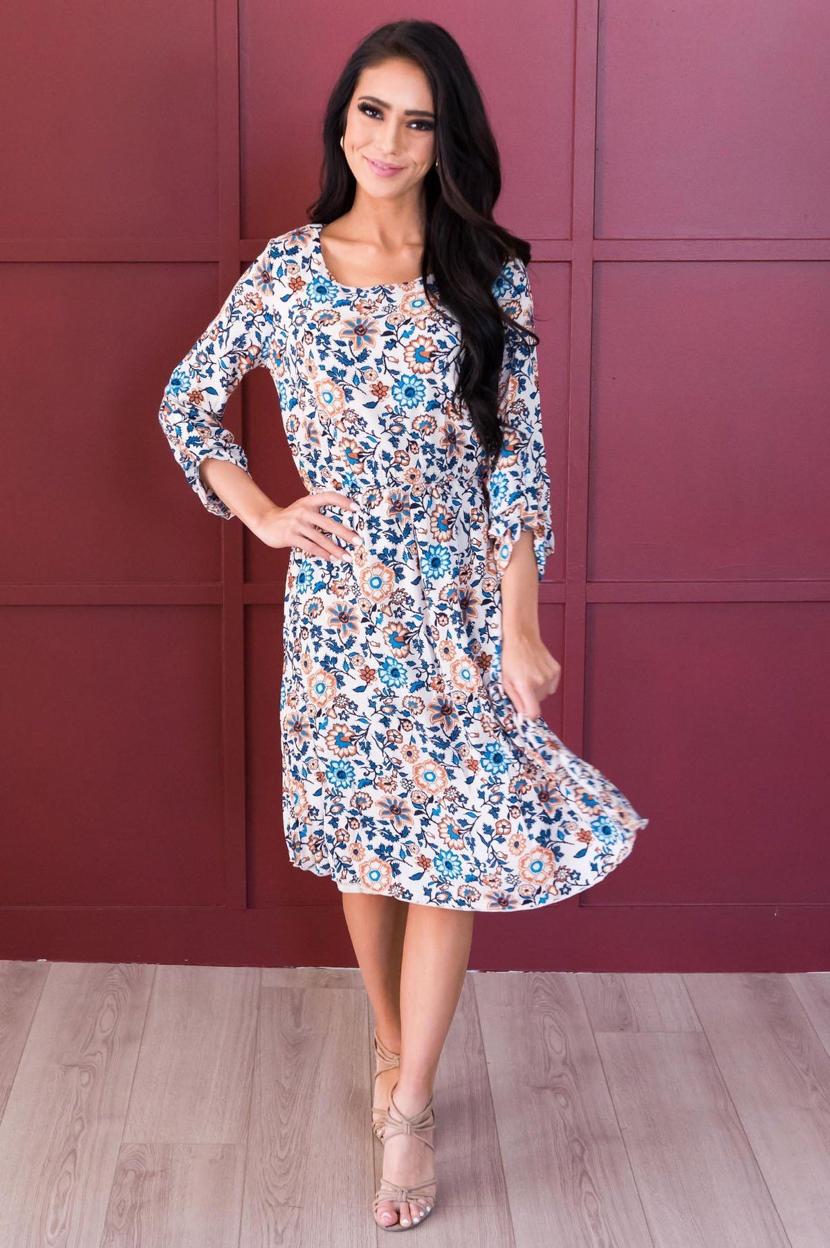 Peachy Cream Floral Modest Dress | Best and Affordable Modest Boutique ...