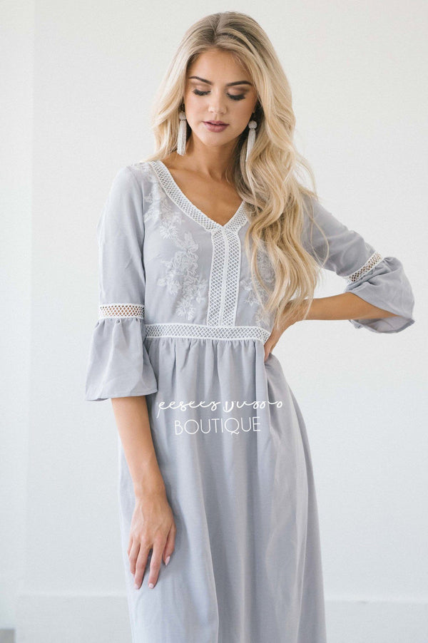 Light Gray Embroidered Detail Maxi Modest Dress | Best Place To Buy ...