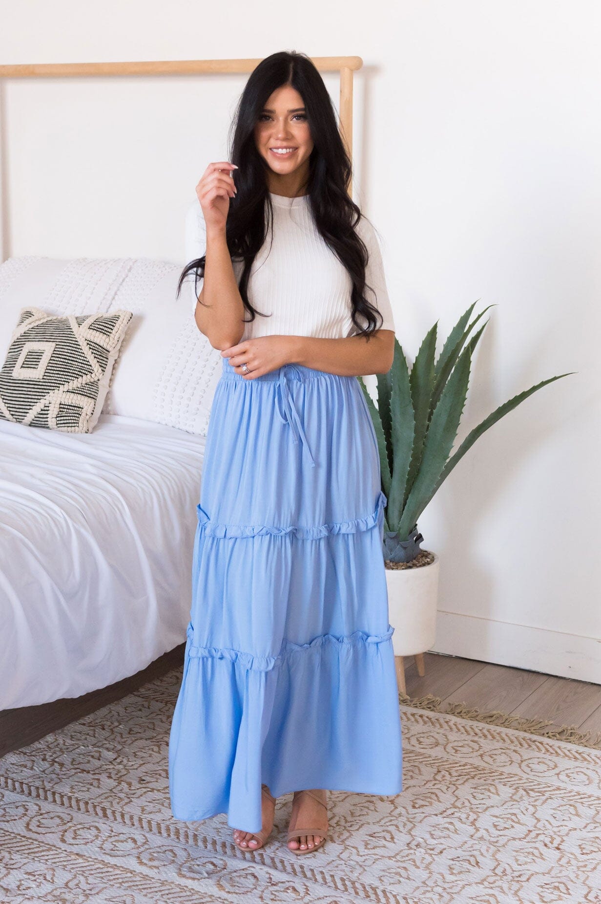 Blue tiered hotsell maxi skirt