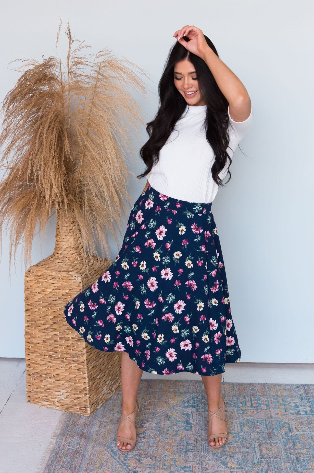 White skirt with outlet blue flowers