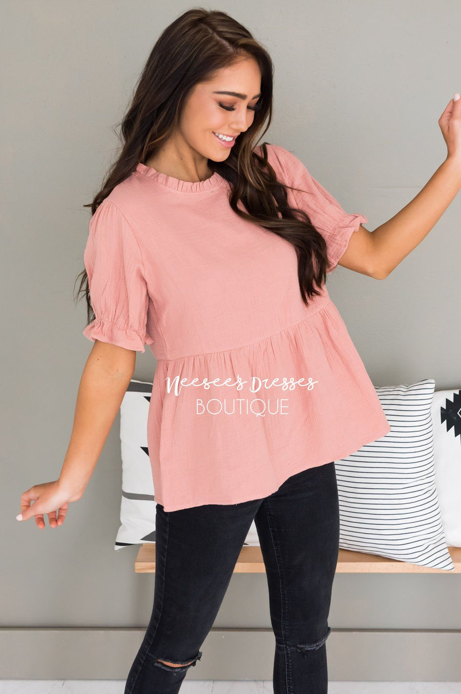 Having Fun Modest Peplum Blouse Tops vendor-unknown 